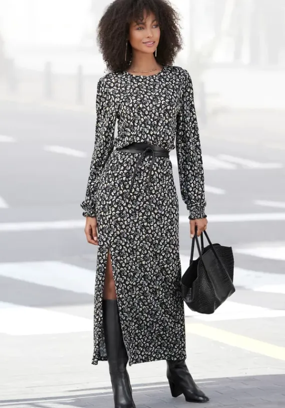 Maxikleider|LASCANA Midikleid Schwarz-Bedruckt