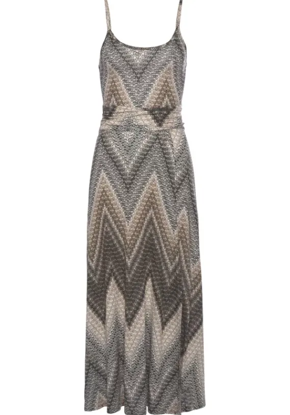 Strandkleider|LASCANA Midikleid Schwarz-Braun-Creme Bedruckt