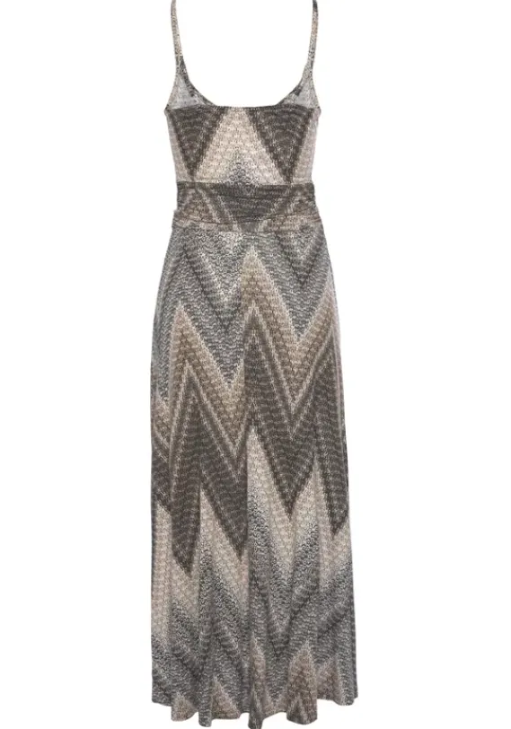Strandkleider|LASCANA Midikleid Schwarz-Braun-Creme Bedruckt