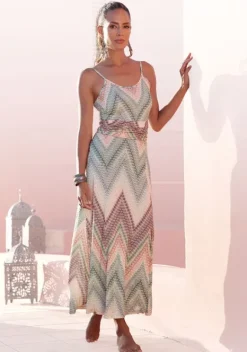 Strandkleider|LASCANA Midikleid Grun-Rostorange-Aubergine-Bedruckt
