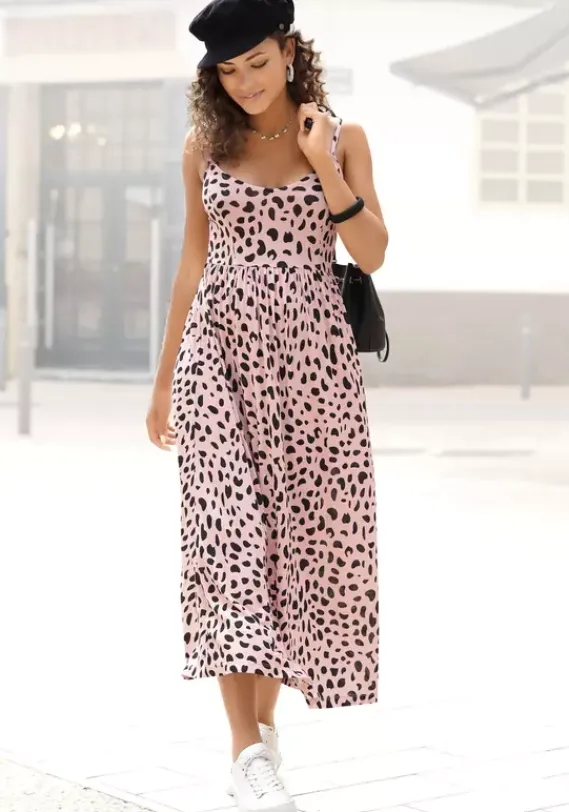 Strandkleider|Buffalo Midikleid Rose-Schwarz-Bedruckt