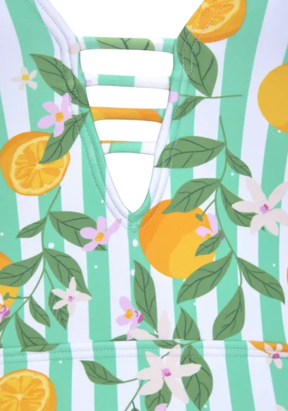 Badeanzuge|Buffalo Monokini"Capri" Mint-Orange Bedruckt