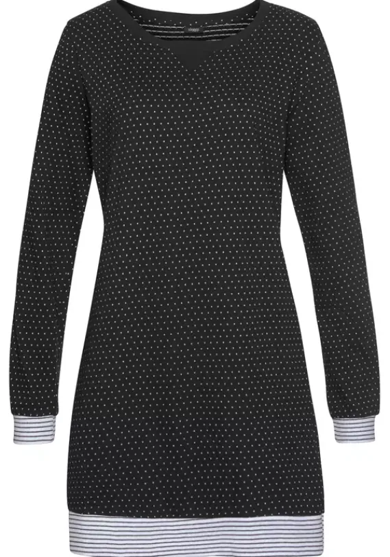 Nachhaltige Nachtwasche|Vivance Dreams Nachthemd Schwarz-Gepunktet
