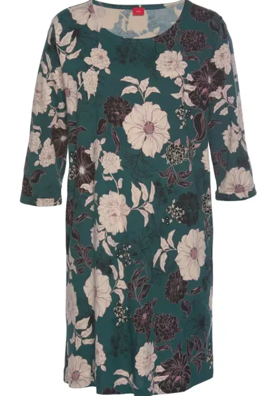 Nachhaltige Nachtwasche|s.Oliver Nachthemd Dunkelgrun-Geblumt