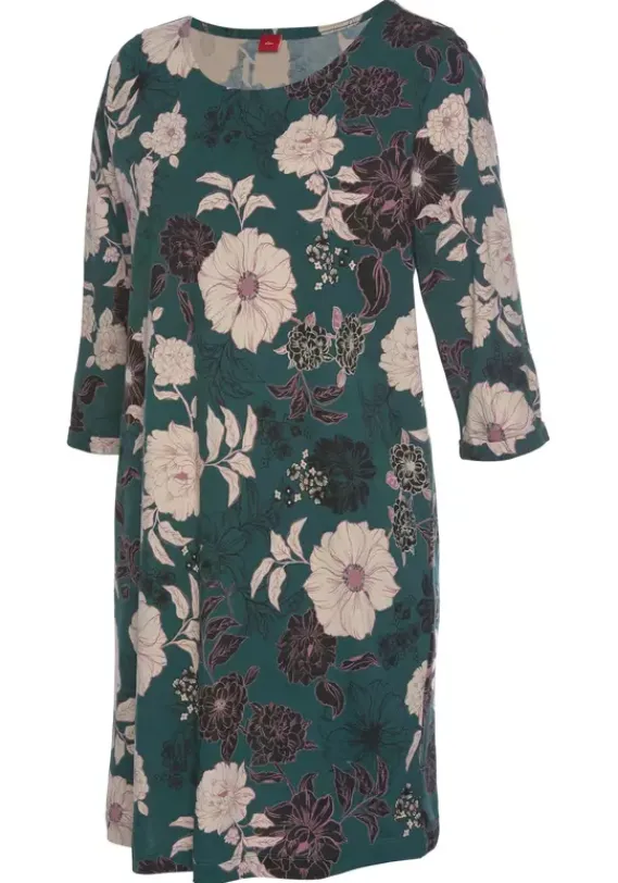 Nachhaltige Nachtwasche|s.Oliver Nachthemd Dunkelgrun-Geblumt