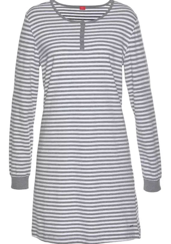 Nachhaltige Nachtwasche|s.Oliver Nachthemd Weis-Grau-Meliert