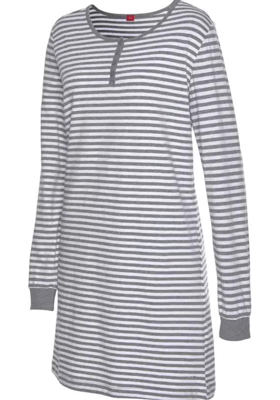 Nachhaltige Nachtwasche|s.Oliver Nachthemd Weis-Grau-Meliert