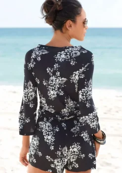 Strandmode|LASCANA Overall Schwarz-Creme-Bedruckt