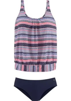 Tankinis|s.Oliver Oversize-Tankini Blau-Rosa-Bedruckt