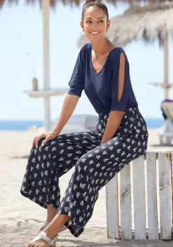 Lange Hosen|Vivance Palazzohose Blau-Bedruckt