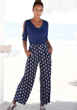 Lange Hosen|Vivance Palazzohose Blau-Bedruckt