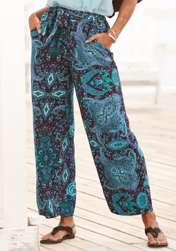 Lange Hosen|Vivance Palazzohose Blau-Bedruckt