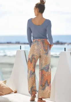 Lange Hosen|Buffalo Palazzohose Orange-Blau-Bedruckt