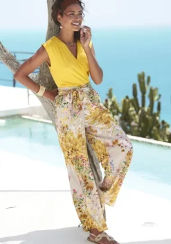 Lange Hosen|LASCANA Palazzohose Sand-Gelb Bedruckt