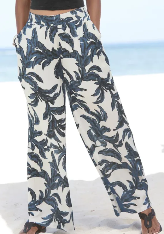 Lange Hosen|s.Oliver Palazzohose Sand-Schwarz Bedruckt