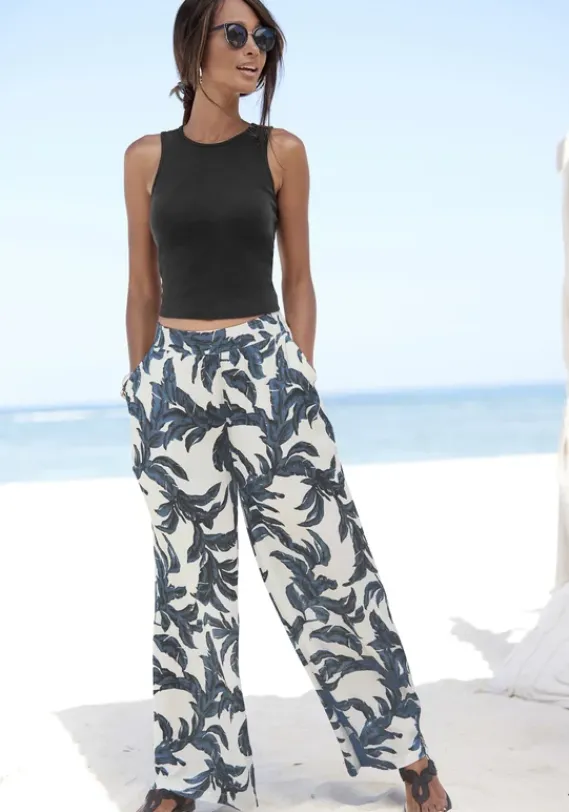 Lange Hosen|s.Oliver Palazzohose Sand-Schwarz Bedruckt