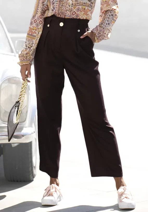 Lange Hosen|LASCANA Paperbag-Hose Aubergine-Washed