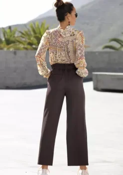 Lange Hosen|LASCANA Paperbag-Hose Aubergine-Washed