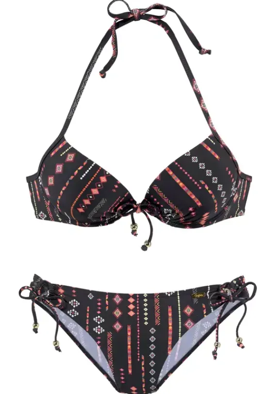 Push-Up-Bikinis|Buffalo Push-Up-Bikini"Inka" Schwarz-Bedruckt