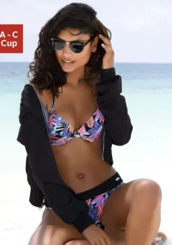 Push-Up-Bikinis|Bench. Push-Up-Bikini-Top"Pitch" Schwarz-Bedruckt