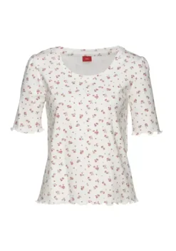 Nachhaltige Nachtwasche|s.Oliver Pyjamaoberteil Weis-Geblumt