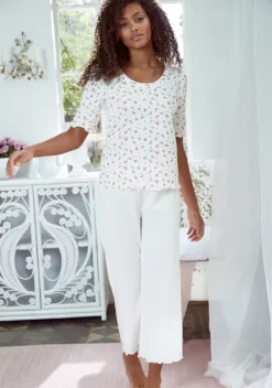 Nachhaltige Nachtwasche|s.Oliver Pyjamaoberteil Weis-Geblumt