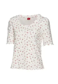 Nachhaltige Nachtwasche|s.Oliver Pyjamaoberteil Weis-Geblumt