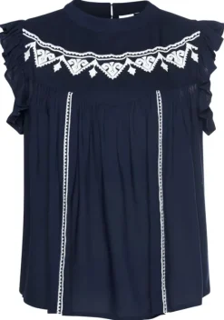 Blusen|LASCANA Ruschenbluse Marine-Weis
