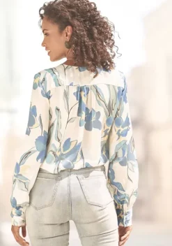 Blusen|LASCANA Satinbluse Creme Bedruckt