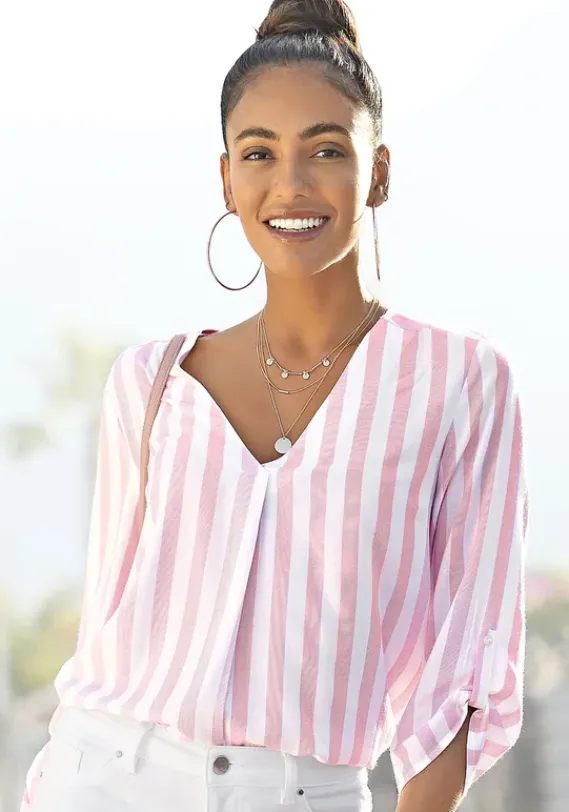 Blusen|LASCANA Schlupfbluse Weis-Rosa