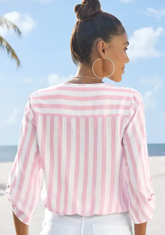 Blusen|LASCANA Schlupfbluse Weis-Rosa