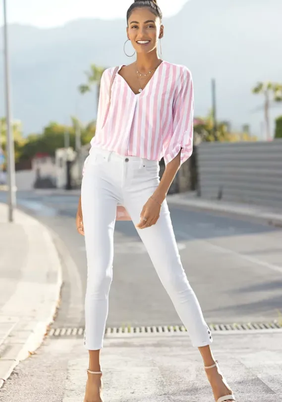 Blusen|LASCANA Schlupfbluse Weis-Rosa