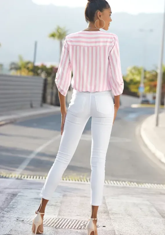 Blusen|LASCANA Schlupfbluse Weis-Rosa