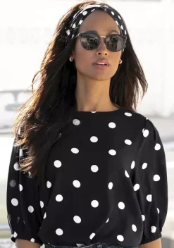 Blusen|Vivance Schlupfbluse Schwarz-Weis-Bedruckt