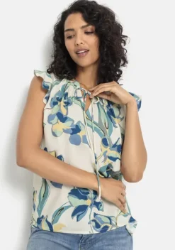 Blusen|LASCANA Schlupfbluse Creme-Blau Bedruckt