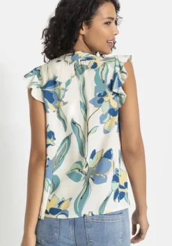 Blusen|LASCANA Schlupfbluse Creme-Blau Bedruckt