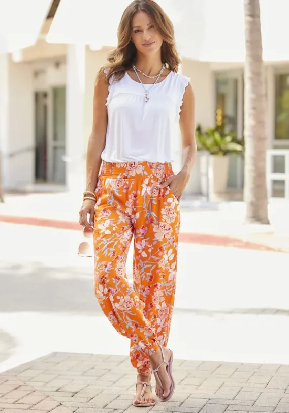 Lange Hosen|LASCANA Schlupfhose Orange Bedruckt