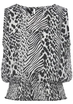 Damenshirts|Vivance Shirttop Creme-Schwarz Bedruckt