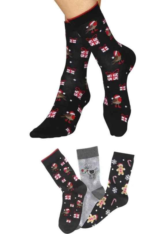 Socken|H.I.S Socken 2X Schwarz-Gemustert, 1X Grau-Gemustert