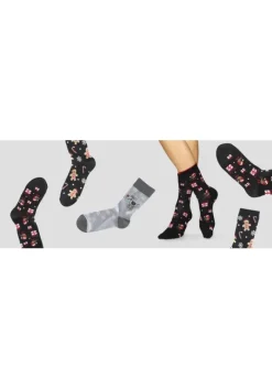 Socken|H.I.S Socken 2X Schwarz-Gemustert, 1X Grau-Gemustert