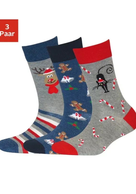 Socken|H.I.S Socken Jeans-Grau-Rot-Gemustert