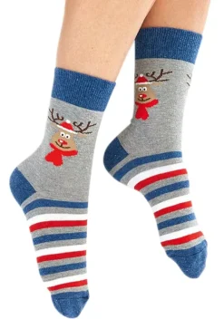 Socken|H.I.S Socken Jeans-Grau-Rot-Gemustert