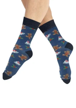 Socken|H.I.S Socken Jeans-Grau-Rot-Gemustert