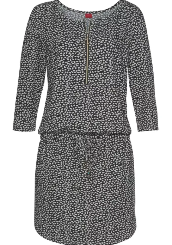 Kurze Kleider|s.Oliver Sommerkleid Schwarz-Creme-Bedruckt