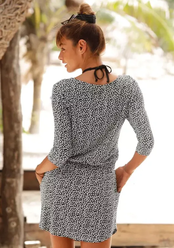 Kurze Kleider|s.Oliver Sommerkleid Schwarz-Creme-Bedruckt