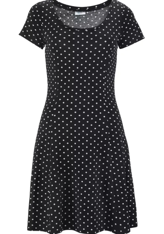Kurze Kleider|Beachtime Sommerkleid Schwarz-Weis-Gepunktet