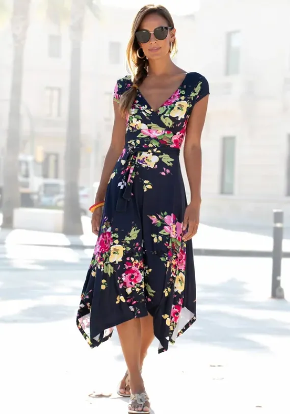 Kurze Kleider|Beachtime Sommerkleid Marine-Bedruckt