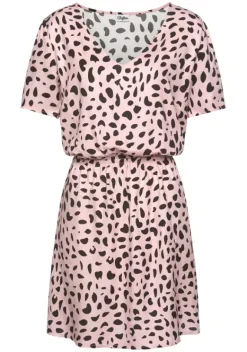 Kurze Kleider|Buffalo Sommerkleid Rose-Schwarz-Bedruckt