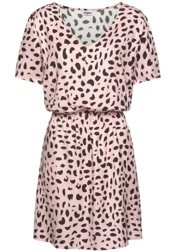 Kurze Kleider|Buffalo Sommerkleid Rose-Schwarz-Bedruckt