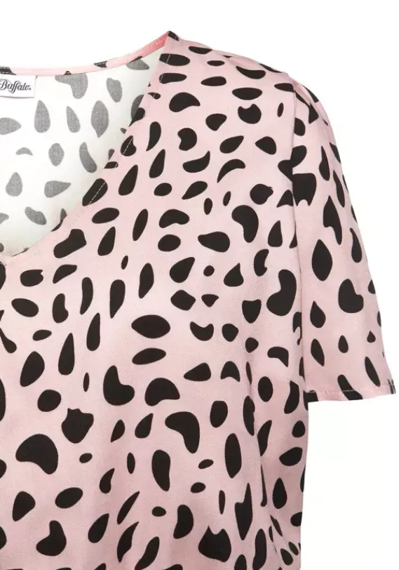 Kurze Kleider|Buffalo Sommerkleid Rose-Schwarz-Bedruckt